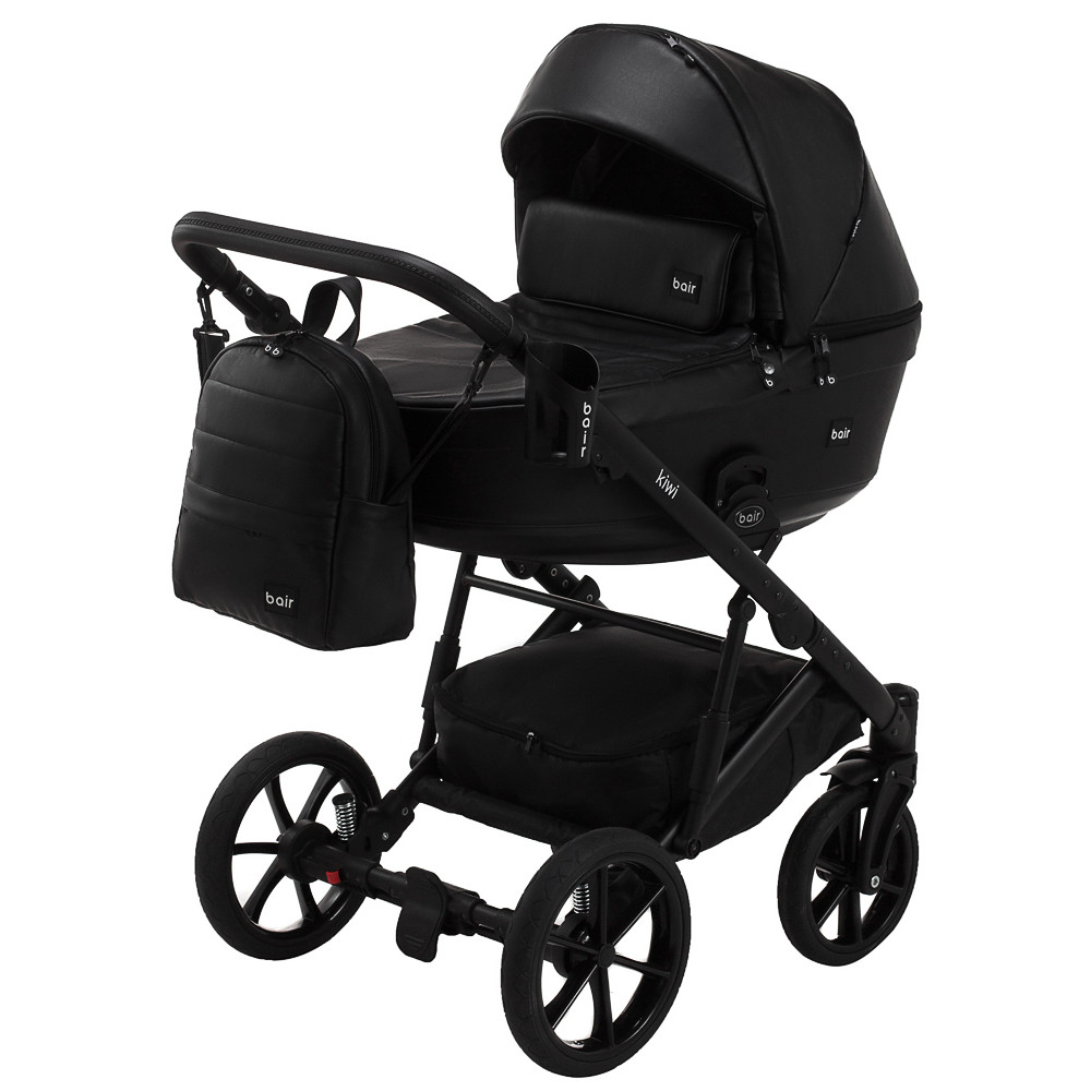 Коляска 2 в 1 Bair Kiwi кожа 100% BK-15 черный
