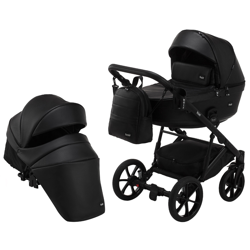 Коляска 2 в 1 Bair Kiwi кожа 100% BK-15 черный