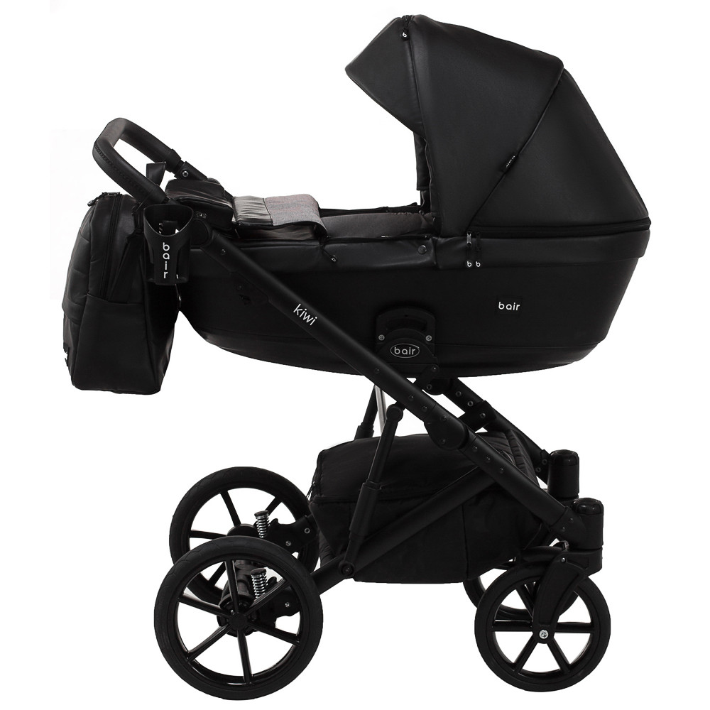 Коляска 2 в 1 Bair Kiwi кожа 100% BK-15 черный