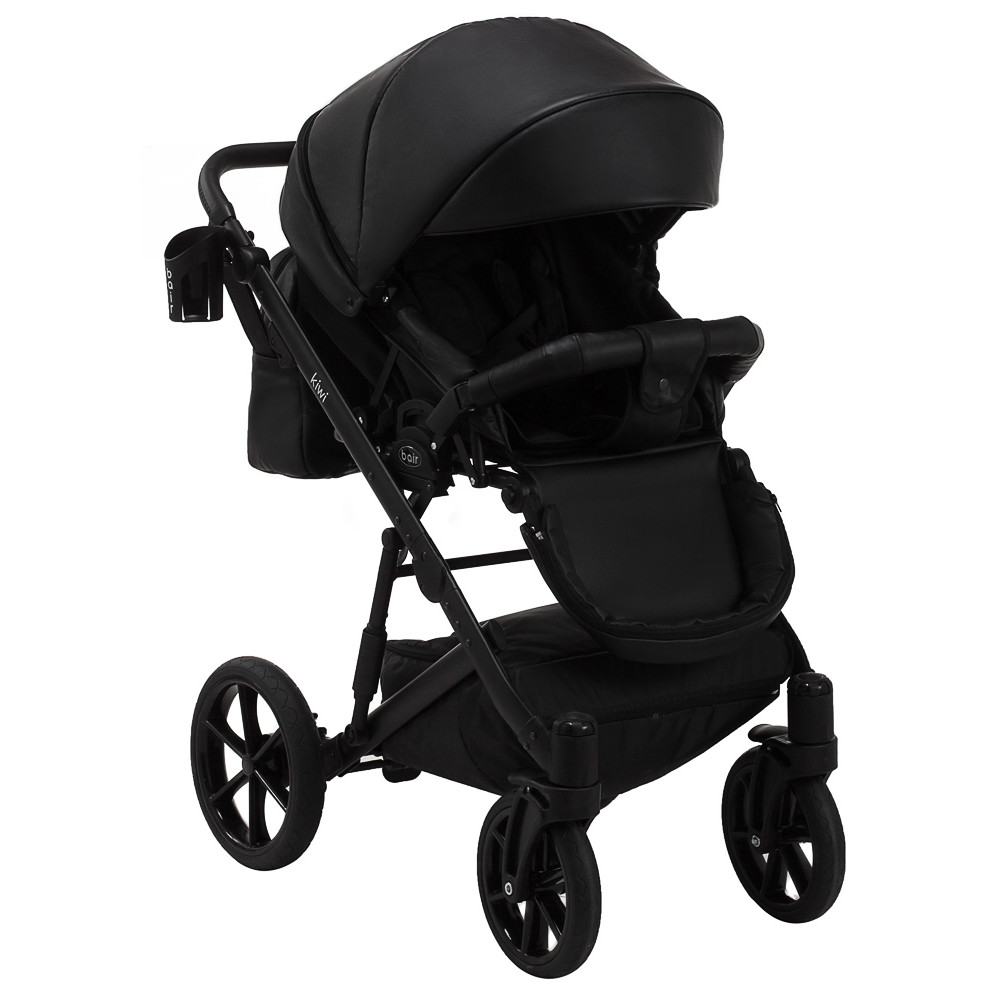 Коляска 2 в 1 Bair Kiwi кожа 100% BK-15 черный