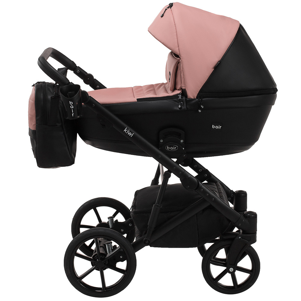 Коляска 2 в 1 Bair Kiwi кожа 100% BK-44/15 розовый (пудра) - черный