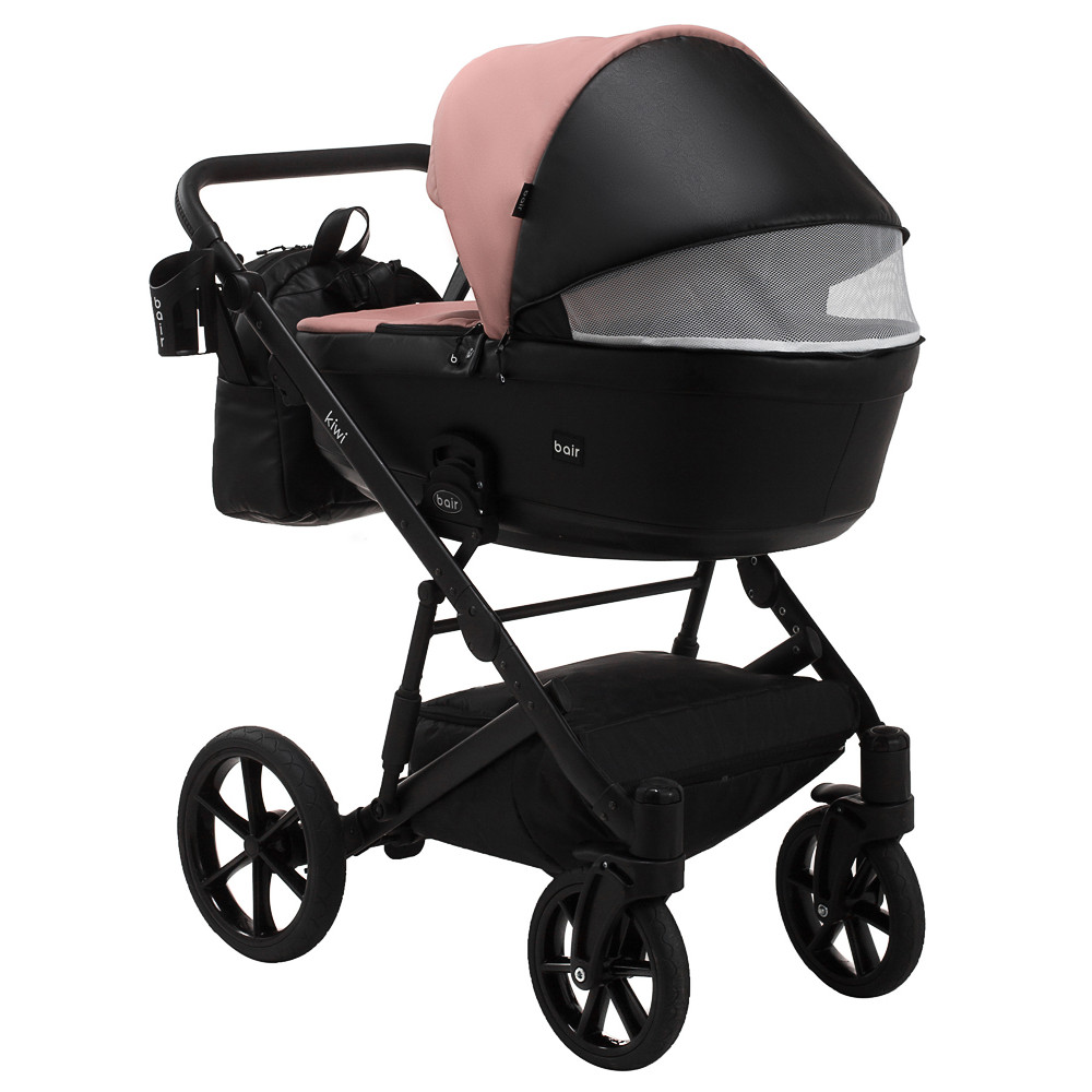 Коляска 2 в 1 Bair Kiwi кожа 100% BK-44/15 розовый (пудра) - черный