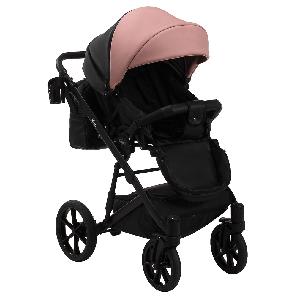 Коляска 2 в 1 Bair Kiwi кожа 100% BK-44/15 розовый (пудра) - черный