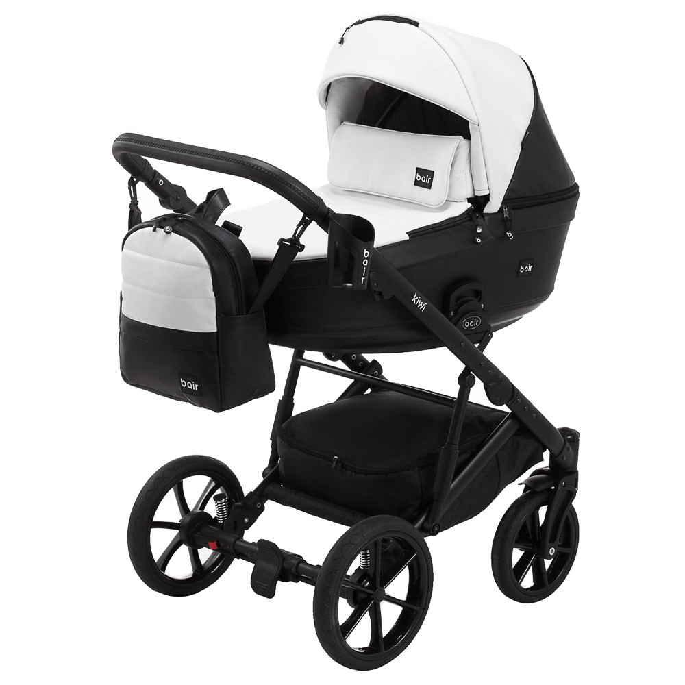 Коляска 2 в 1 Bair Kiwi кожа 100% BK-51/15 белый - черный