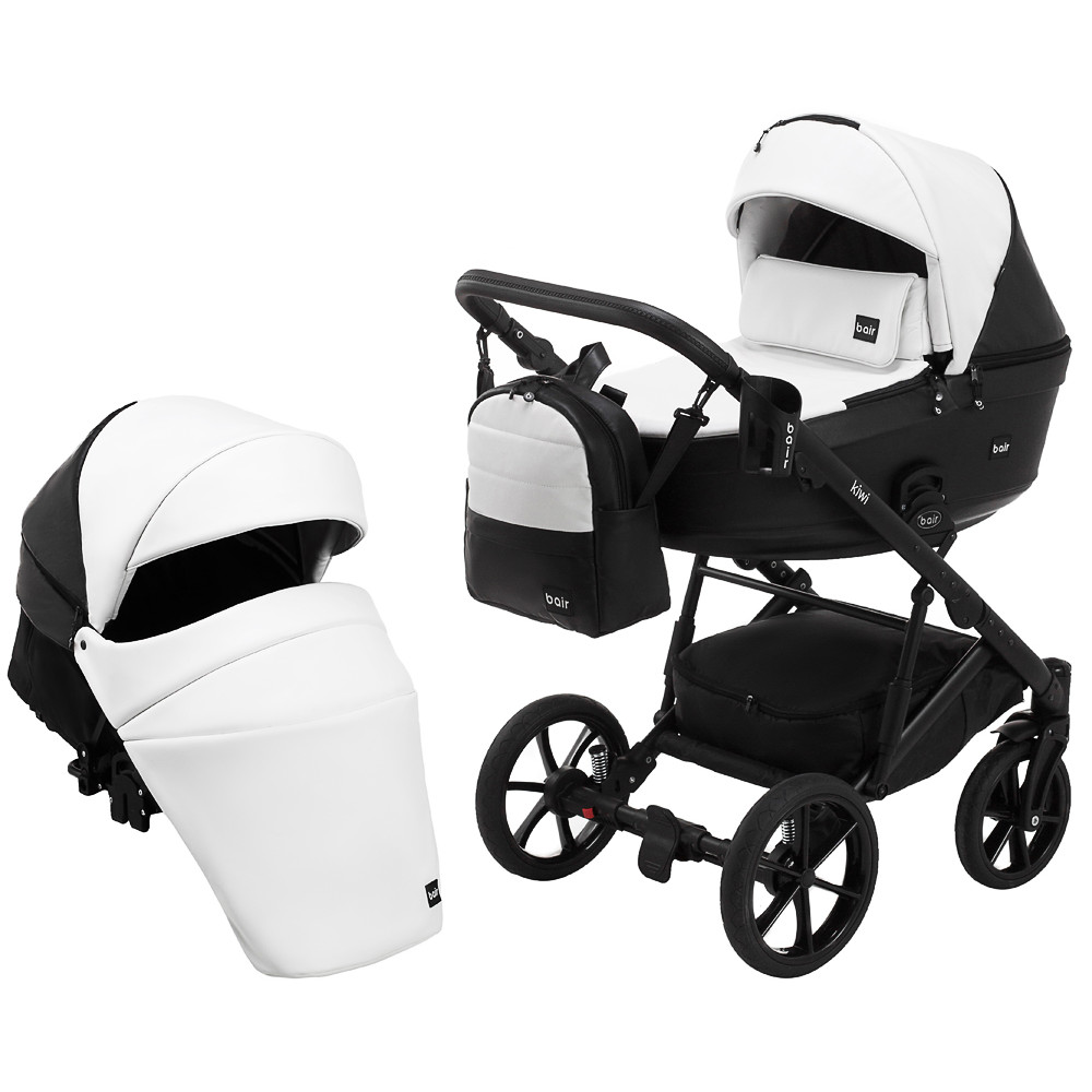 Коляска 2 в 1 Bair Kiwi кожа 100% BK-51/15 белый - черный Коляска 2 в 1 Bair Kiwi кожа 100% BK-51/15 белый - черный