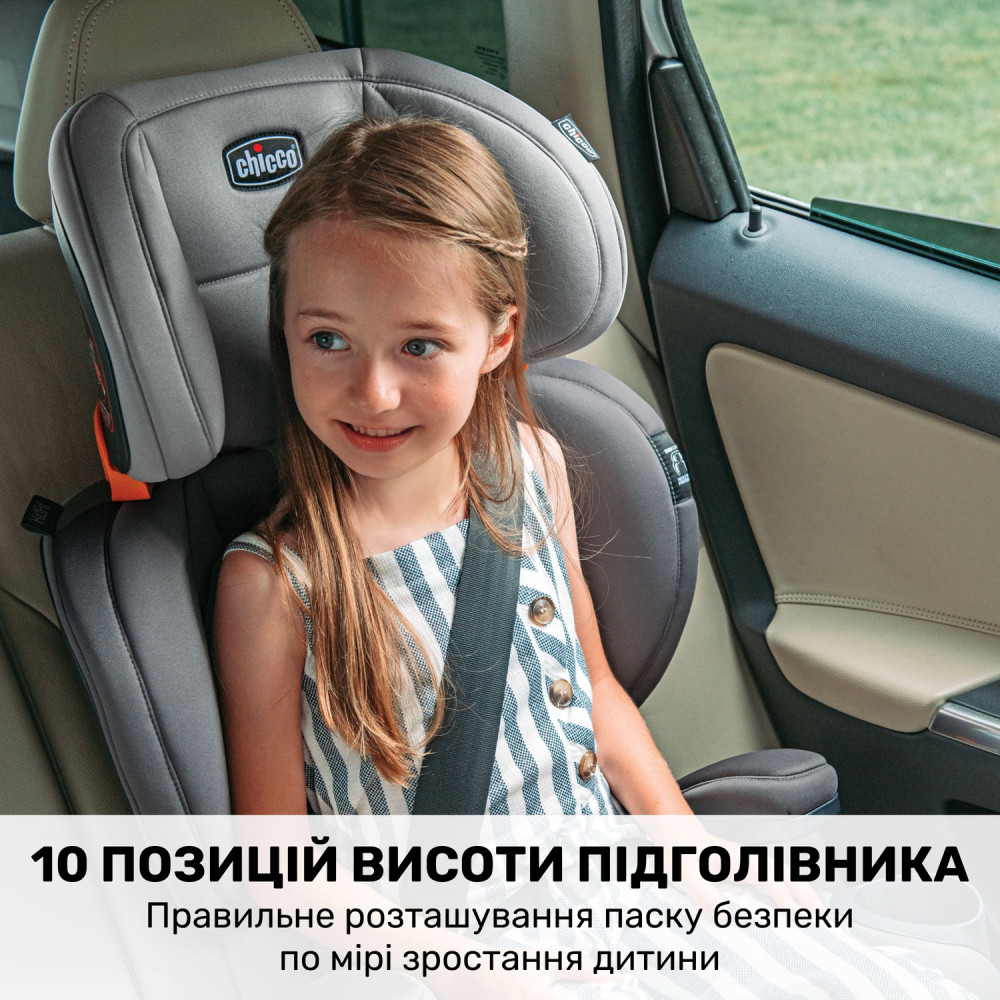Chicco KidFit ClearTex Plus - дитяче автокрісло з кріпленням Isofix, анатомічне сидіння (від 4 до 12 років / 97 – 145 см) • Black (79627.24.07)