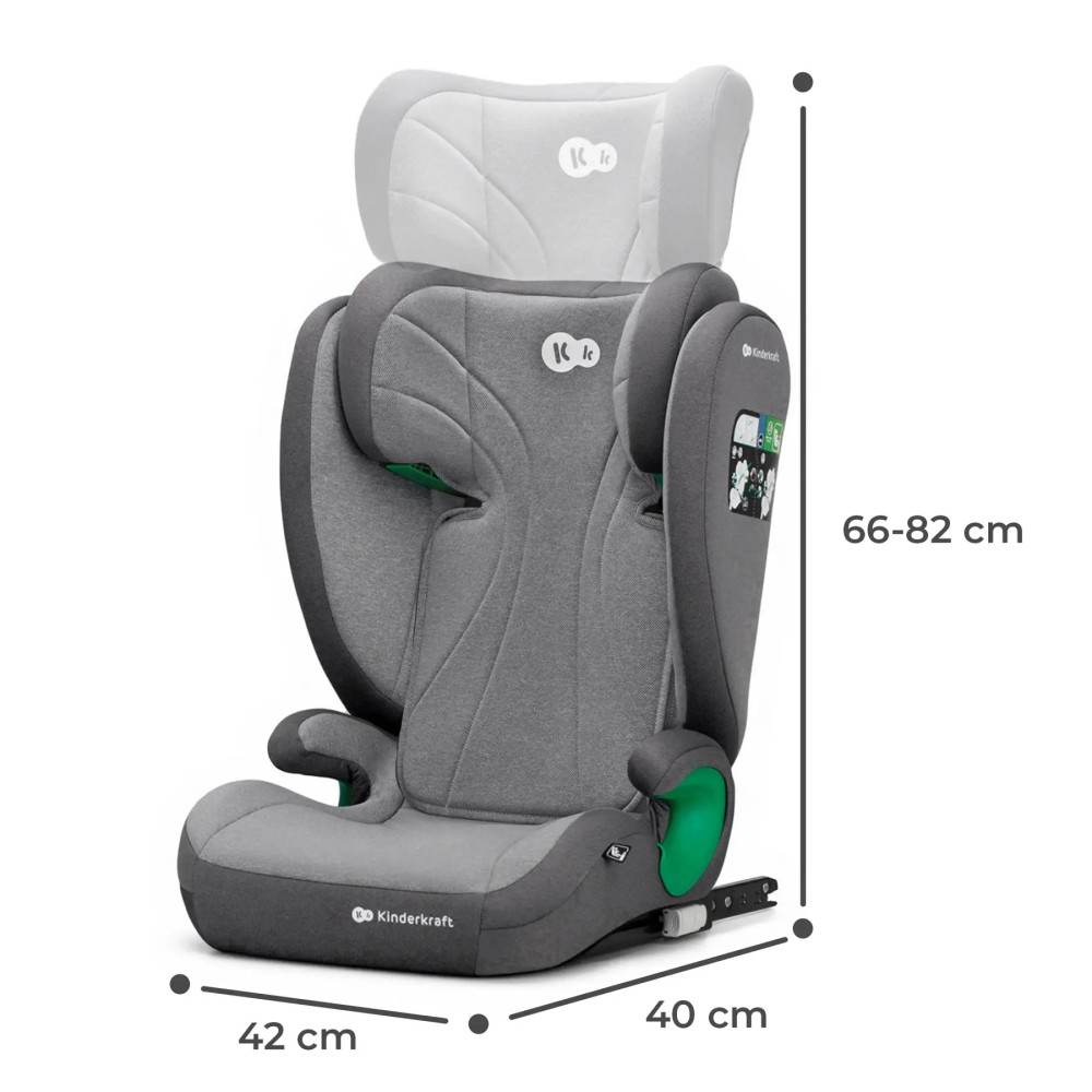 Kinderkraft Junior Fix 2 i-Size - автокресло для детей (от 3.5 до 12 лет / 100 - 150 см) • Rocket Grey (KCJUFI20GRY0000)