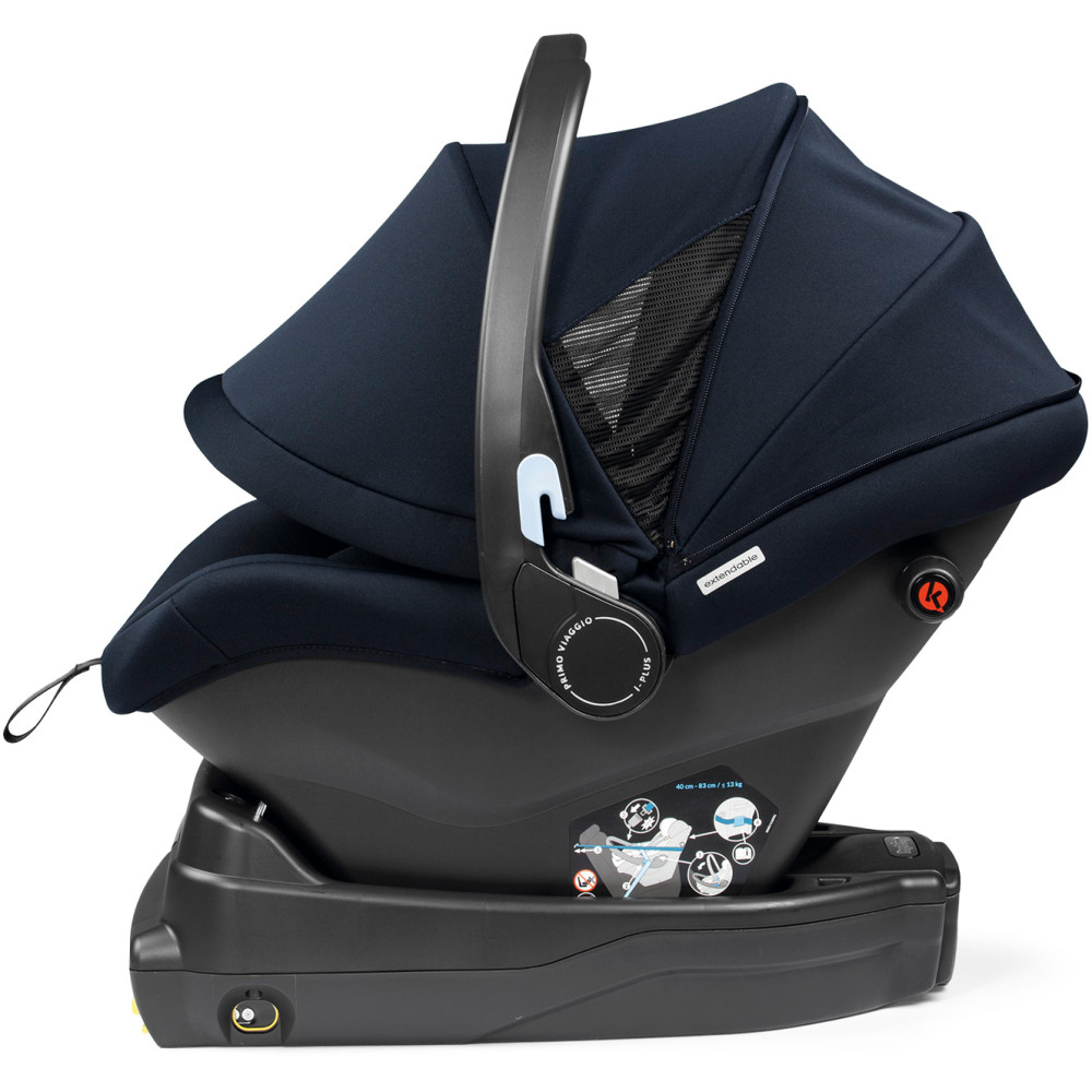 Peg Perego Primo Viaggio - автокресло для новорожденных с базой i-Size (0-13 кг / 0 до 15 месяцев), большой капюшон, регулировка подголовника, установка на шасси коляски • Navy