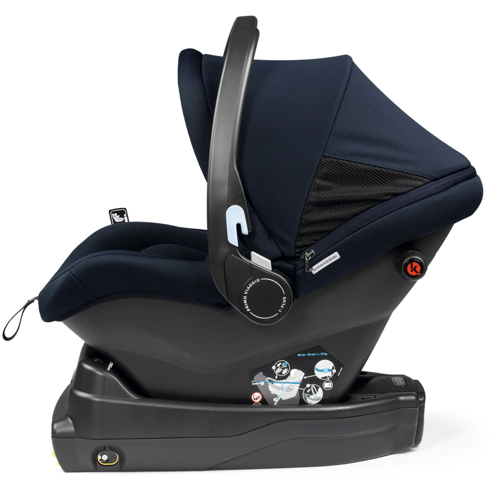 Peg Perego Primo Viaggio - автокресло для новорожденных с базой i-Size (0-13 кг / 0 до 15 месяцев), большой капюшон, регулировка подголовника, установка на шасси коляски • Navy