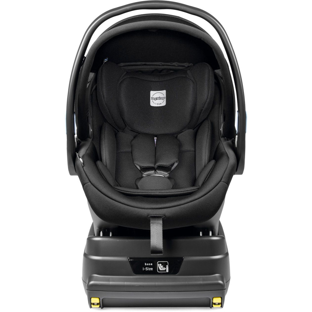 Peg Perego Primo Viaggio - автокресло для новорожденных с базой i-Size (0-13 кг / 0 до 15 месяцев), большой капюшон, регулировка подголовника, установка на шасси коляски • Onyx
