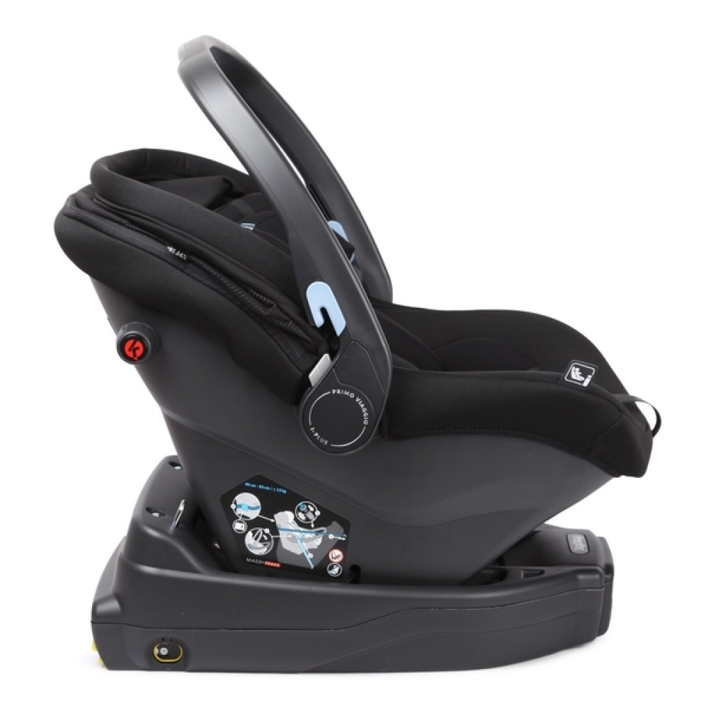 Peg Perego Primo Viaggio - автокресло для новорожденных с базой i-Size (0-13 кг / 0 до 15 месяцев), большой капюшон, регулировка подголовника, установка на шасси коляски • Onyx