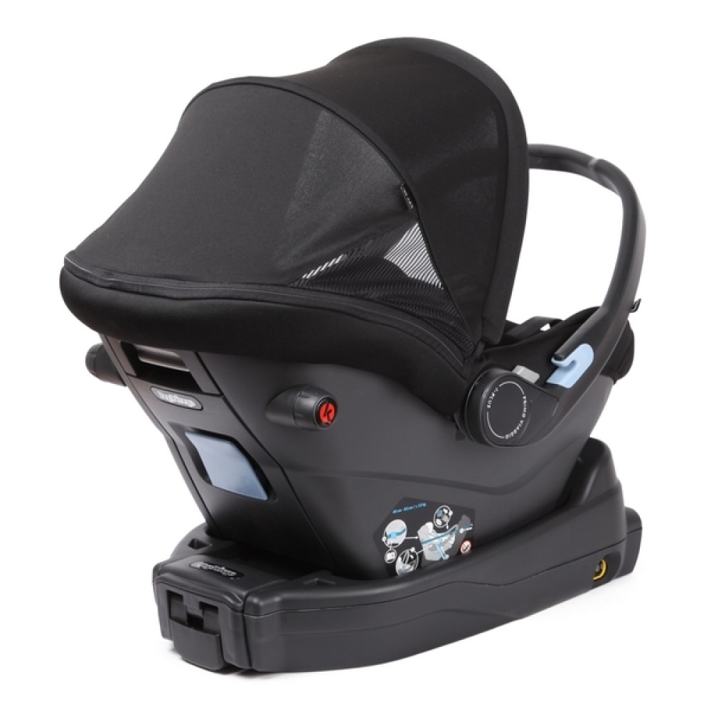 Peg Perego Primo Viaggio - автокресло для новорожденных с базой i-Size (0-13 кг / 0 до 15 месяцев), большой капюшон, регулировка подголовника, установка на шасси коляски • Onyx