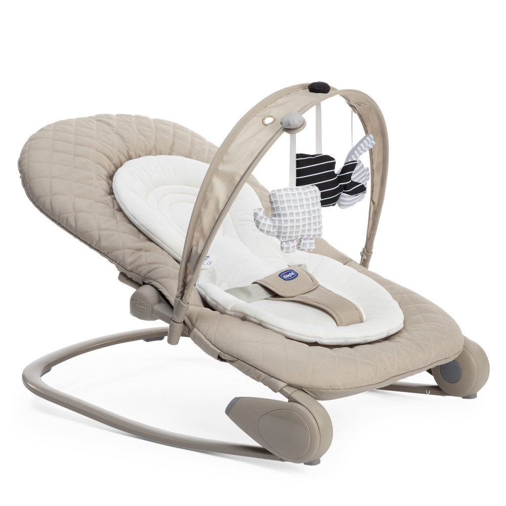 Chicco Hoopla - кресло-качалка для новорожденных, шезлонг для новорожденных с подвесными игрушками (от рождения до 6 месяцев) • Beige (79840.40)