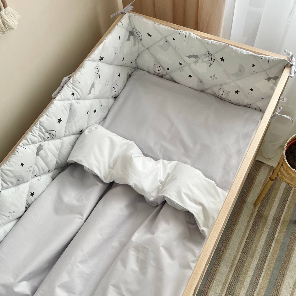 Постельный комплект Маленькая Соня Baby Dream Коты в облаках серые 6 предметов (0203419)