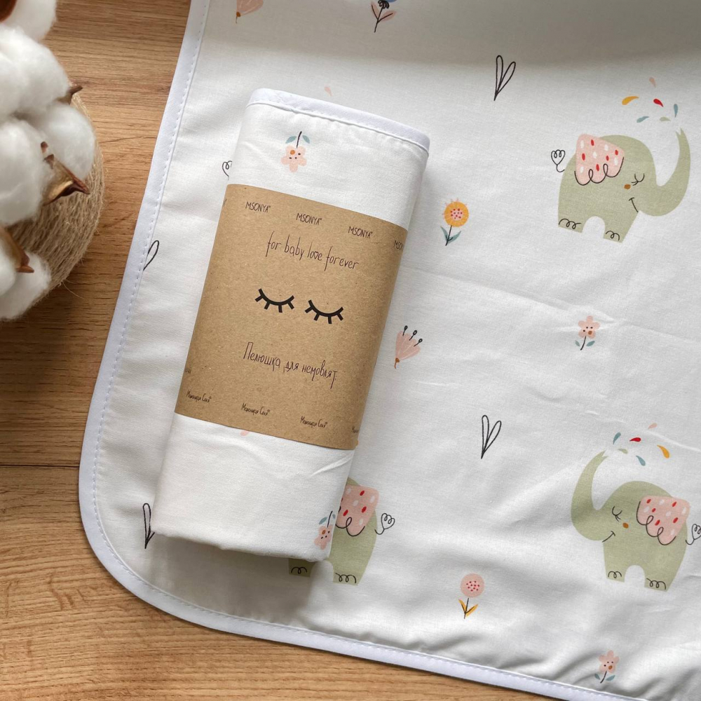 Непромокаемая пеленка Маленькая Соня 50*80 Слоники олива (11531)