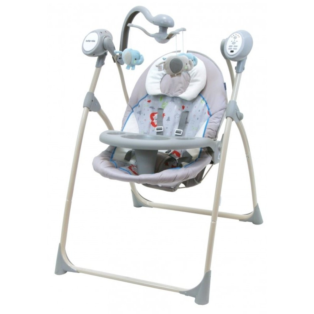 Детское кресло-качалка Baby Mix SW102RC мобиль и пульт Dino grey