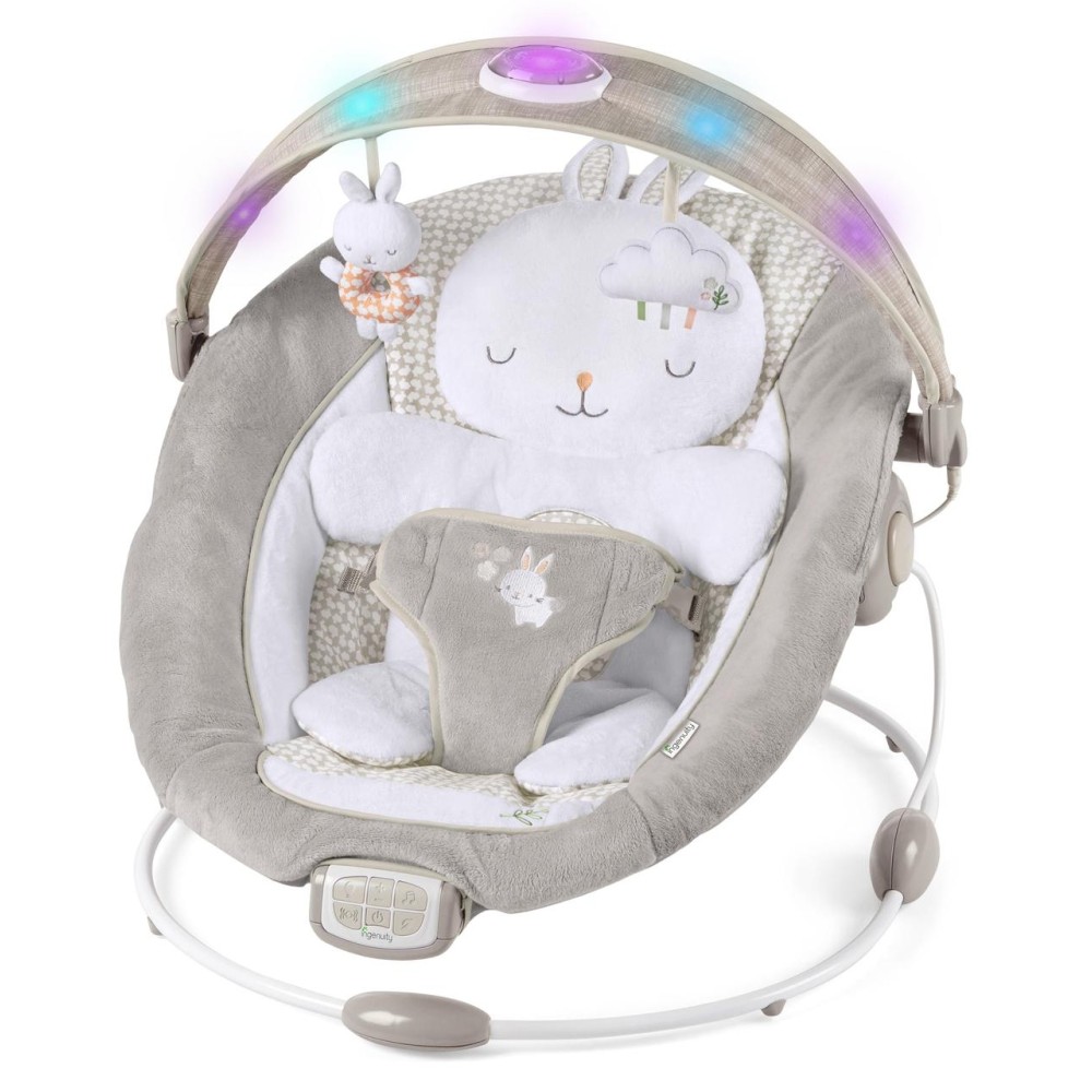 Ingenuity Twinkle Tails - шезлонг для новорожденных с режимом вибрации, звуковыми и световыми эффектами для детей от рождения и до 9 кг • Bunny (11200)