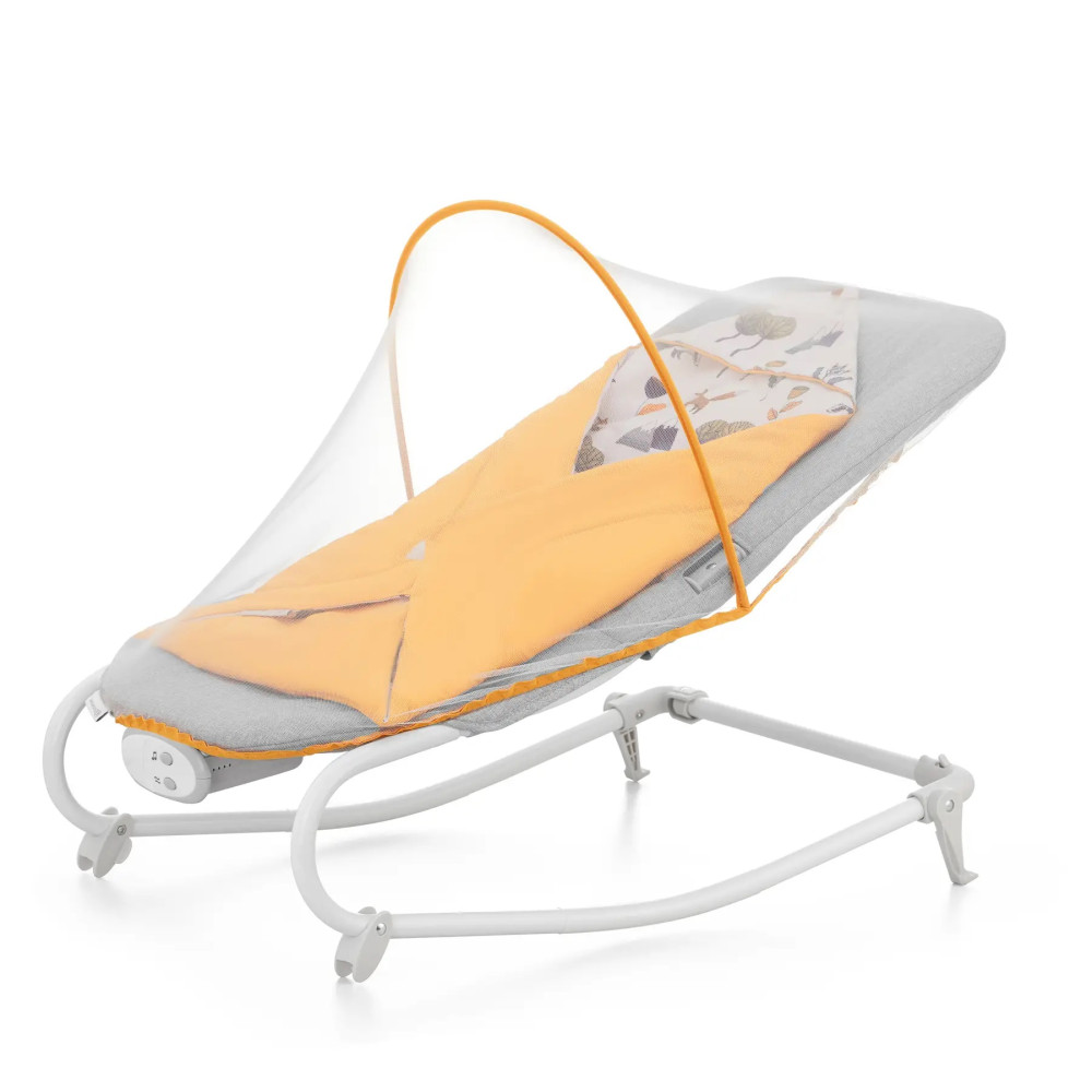 Kinderkraft Felio 2 - шезлонг-качалка с успокаивающими звуками, вибрацией и игрушками • Forest Yellow (KBFELI20YEL0000)