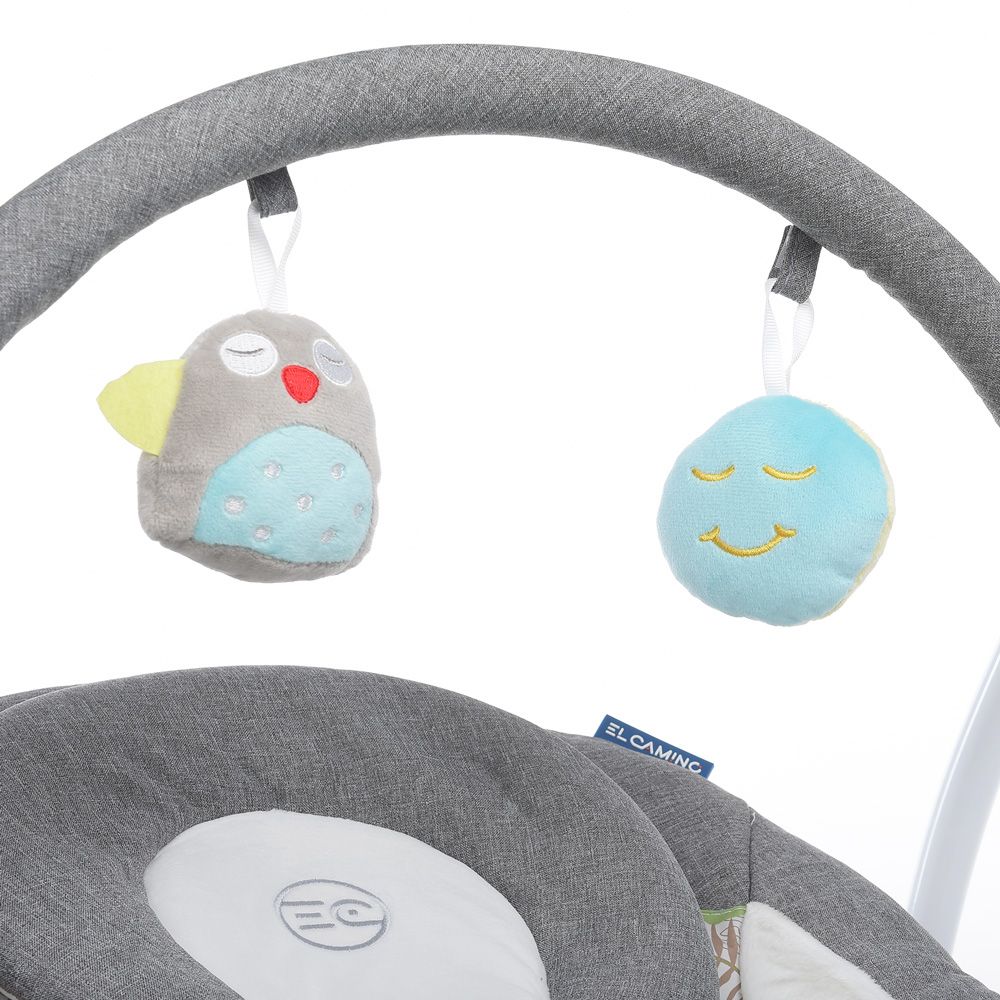 El Camino Airy ME 1047L - электронные качели для новорожденного (питание от сети, от батареек АА, пульт ДУ, таймер, дуга с игрушками) • Gray Palm
