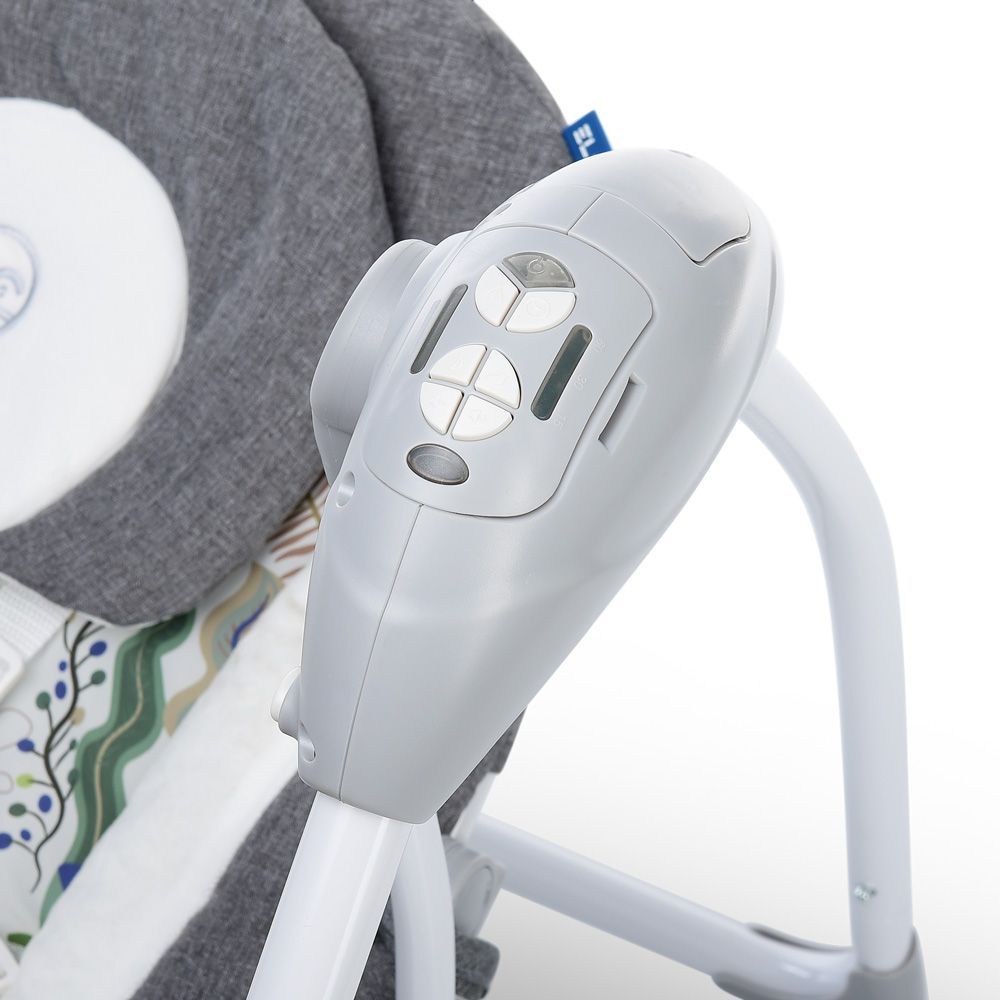 El Camino Airy ME 1047L - электронные качели для новорожденного (питание от сети, от батареек АА, пульт ДУ, таймер, дуга с игрушками) • Gray Palm