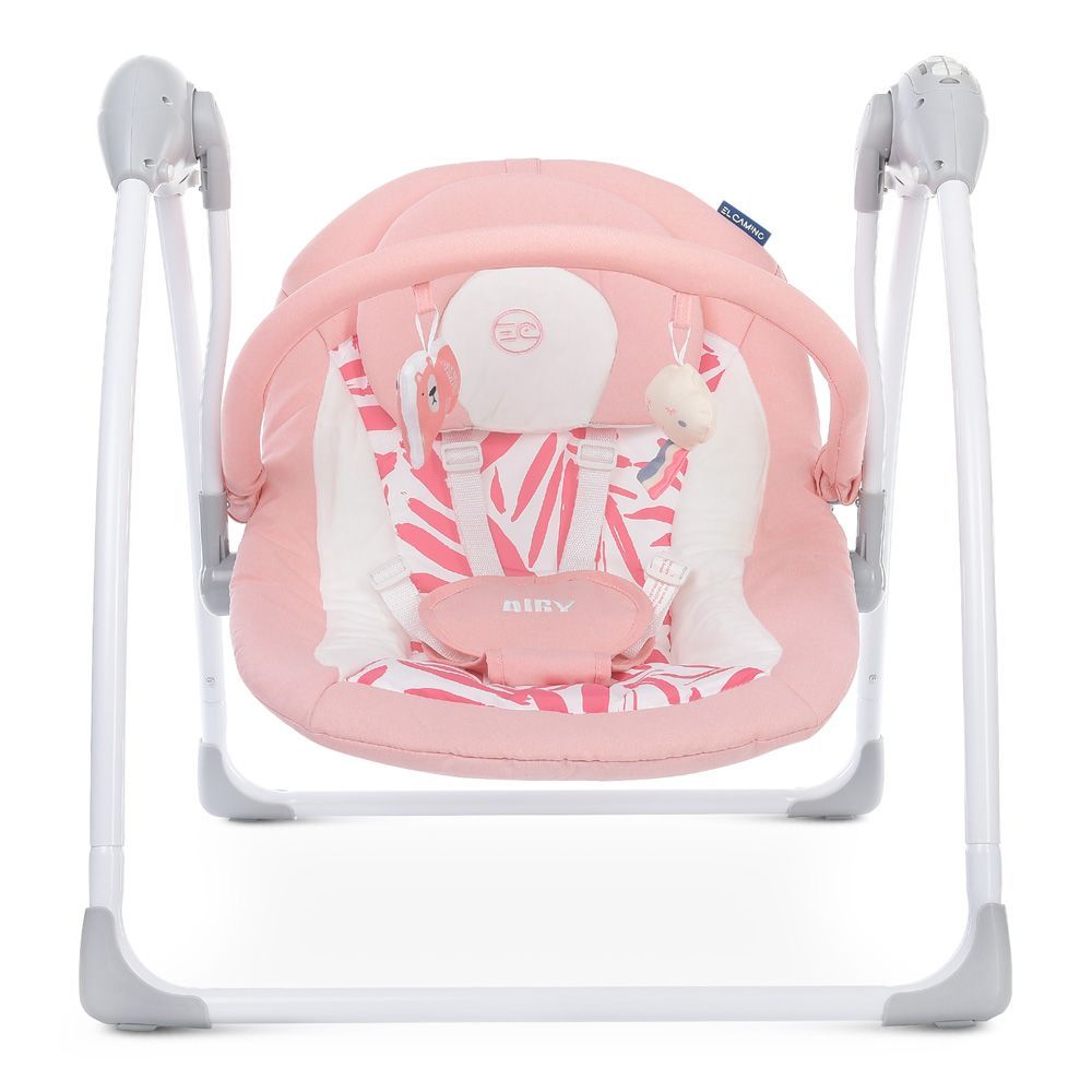 El Camino Airy ME 1047L - электронные качели для новорожденного (питание от сети, от батареек АА, пульт ДУ, таймер, дуга с игрушками) • Rose Leaves
