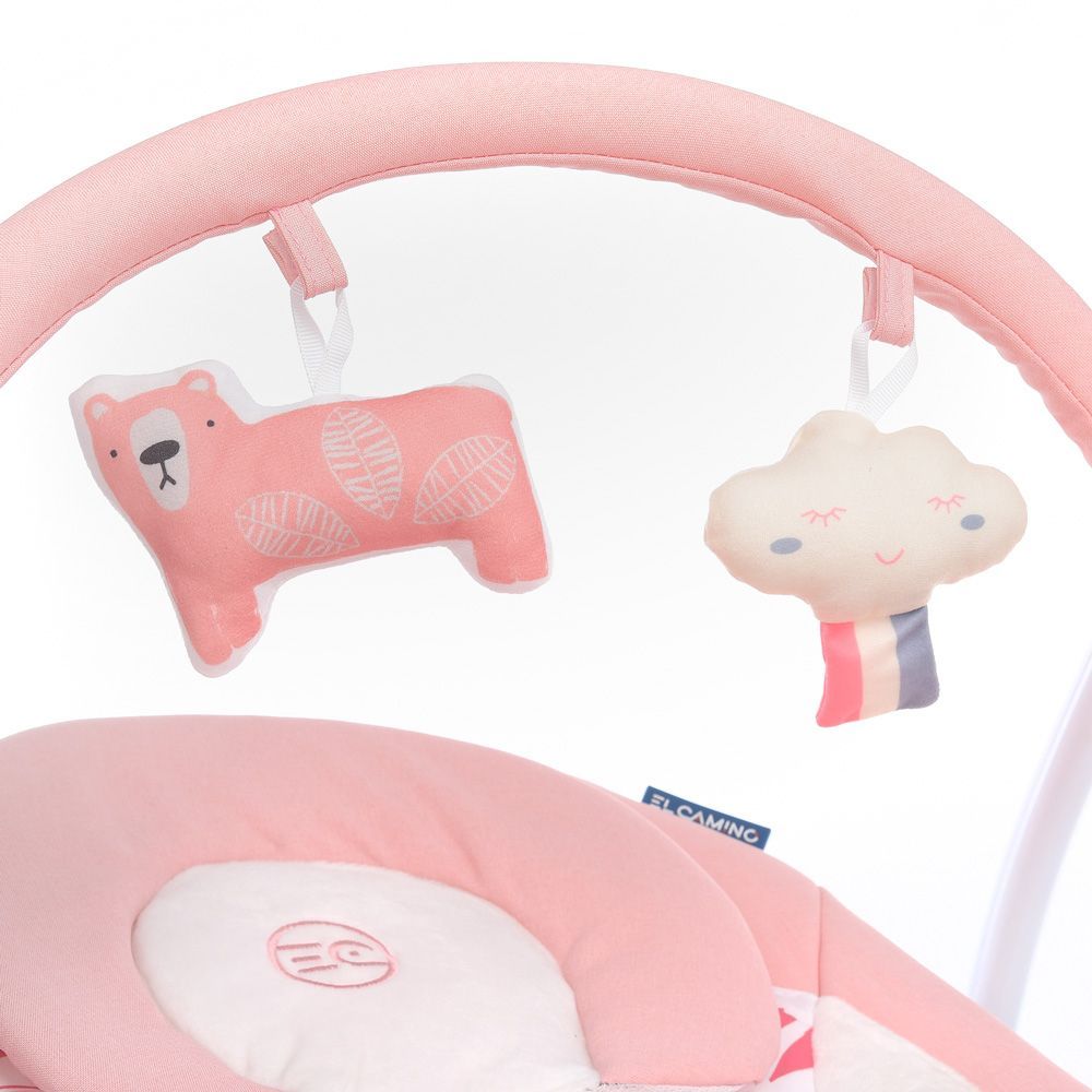 El Camino Airy ME 1047L - электронные качели для новорожденного (питание от сети, от батареек АА, пульт ДУ, таймер, дуга с игрушками) • Rose Leaves