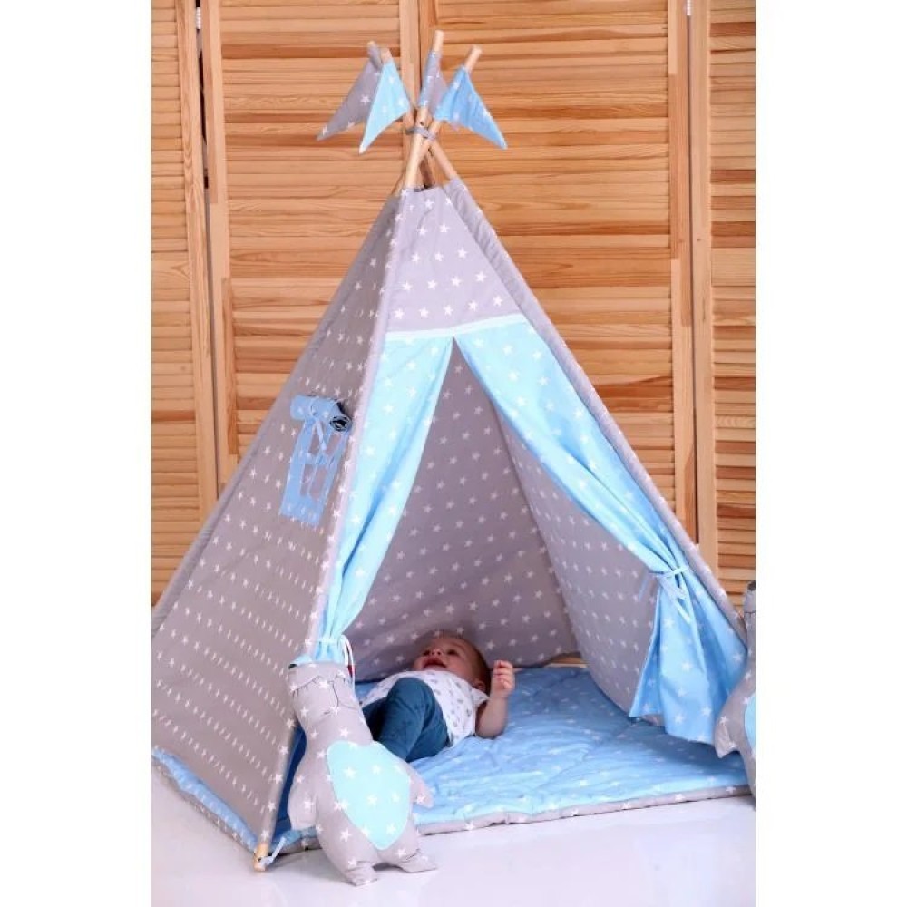 Вигвам Хатка комплект Принц Синий с серым с подушками