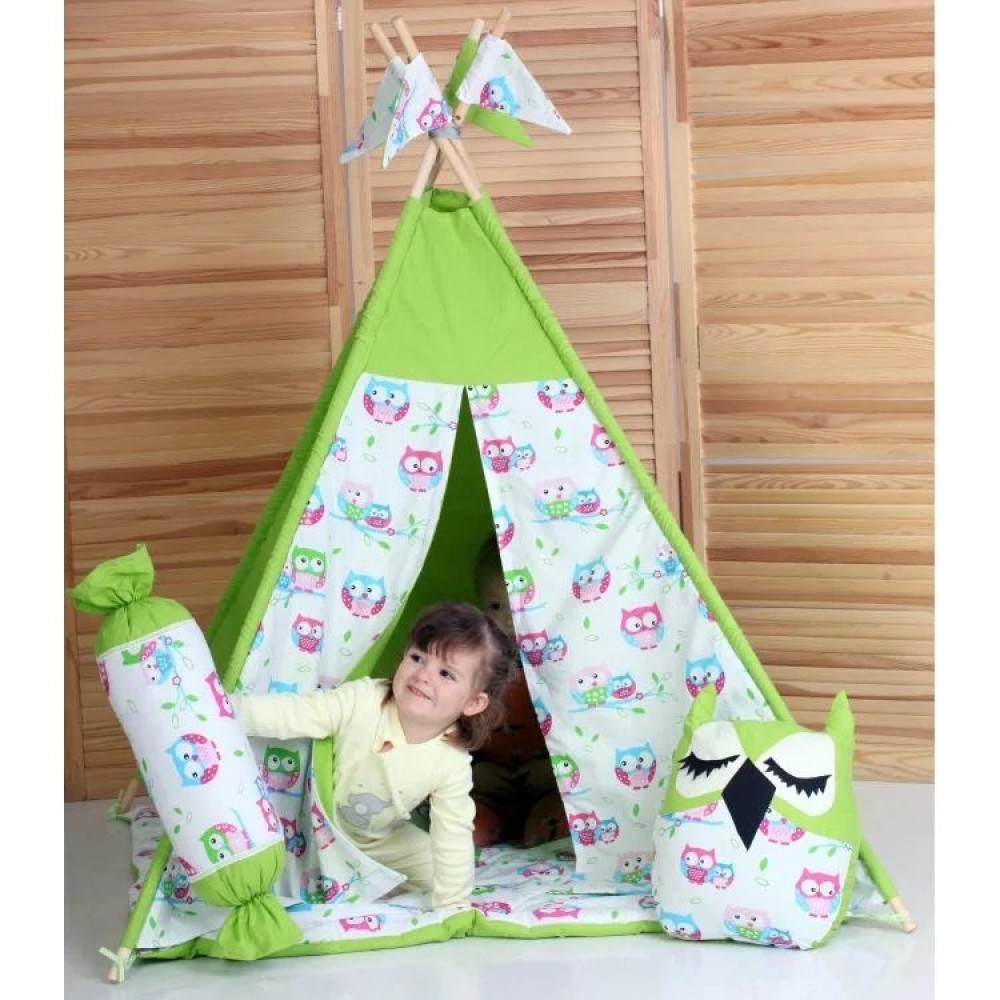 Вігвам Хатка комплект Сови салатовий з подушками