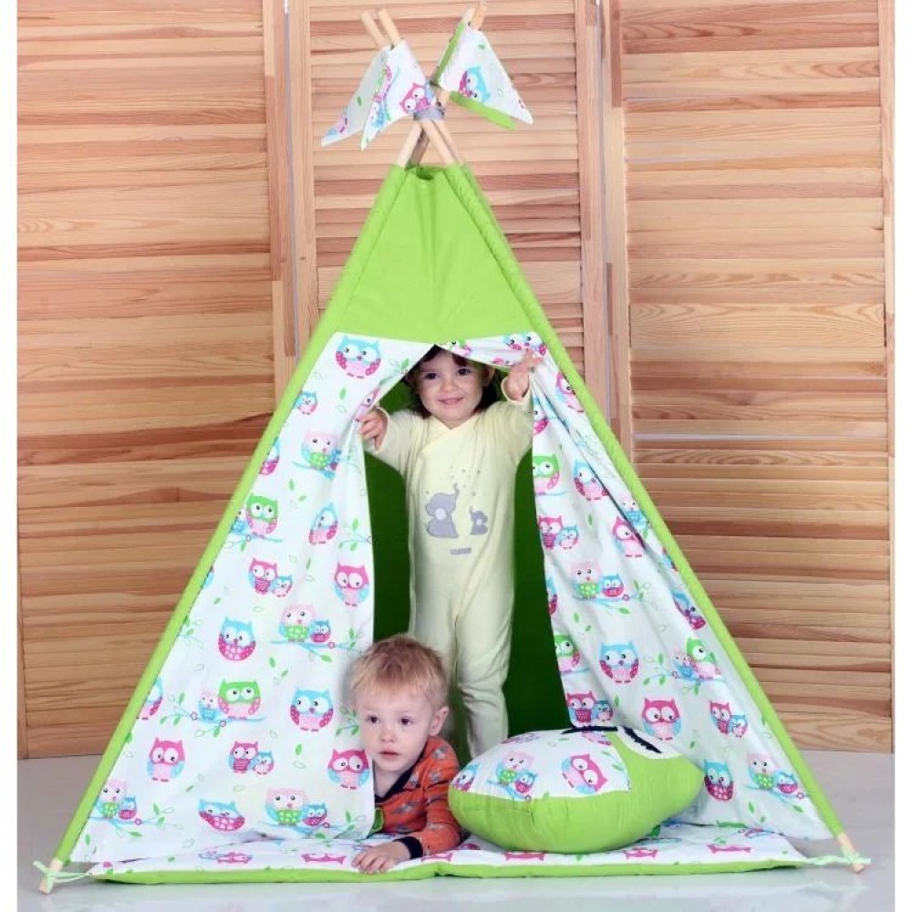 Вігвам Хатка комплект Сови салатовий з подушками