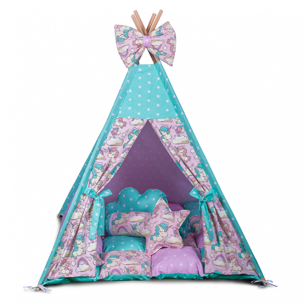 Вигвам Хатка комплект Единороги с мягким ковриком 010144