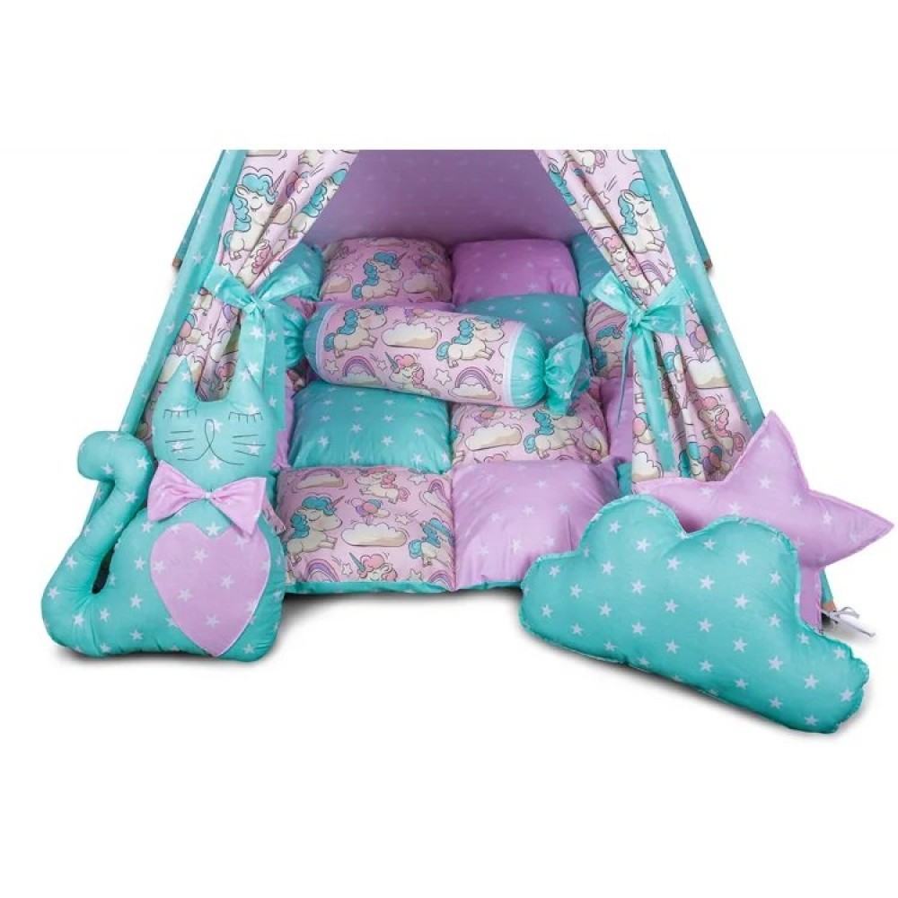 Вигвам Хатка комплект Единороги с мягким ковриком 010144