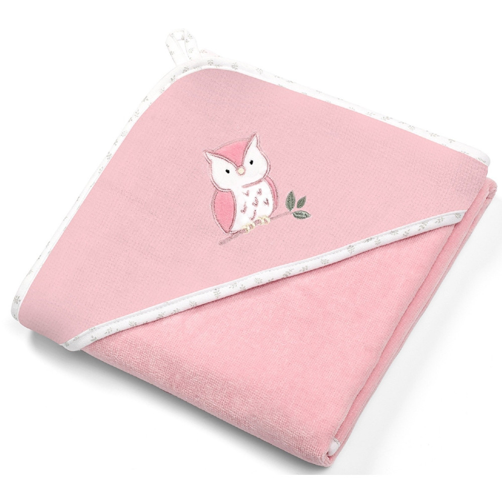 Велюровий рушник з капюшоном BabyOno Сова рожевий (540/03)