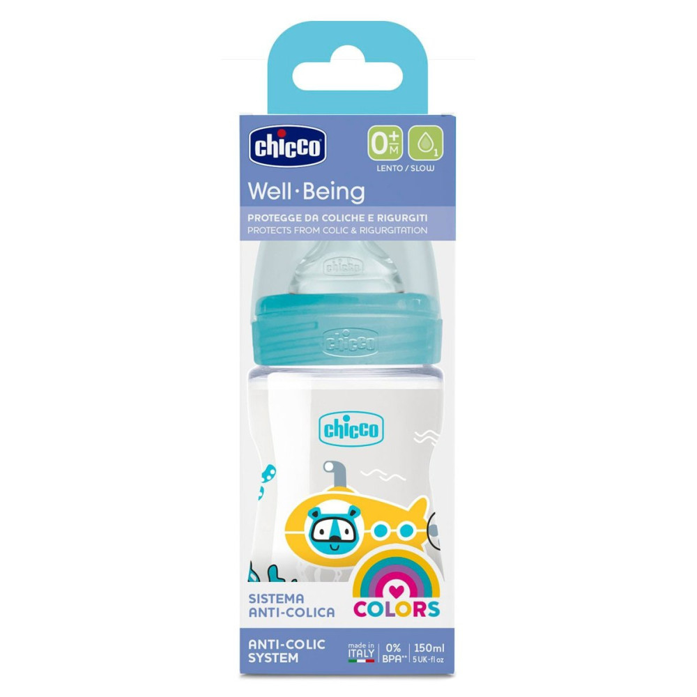 Бутылочка Chicco Well-Being Physio Colors 150 мл 0м+ голубая (28611.20)