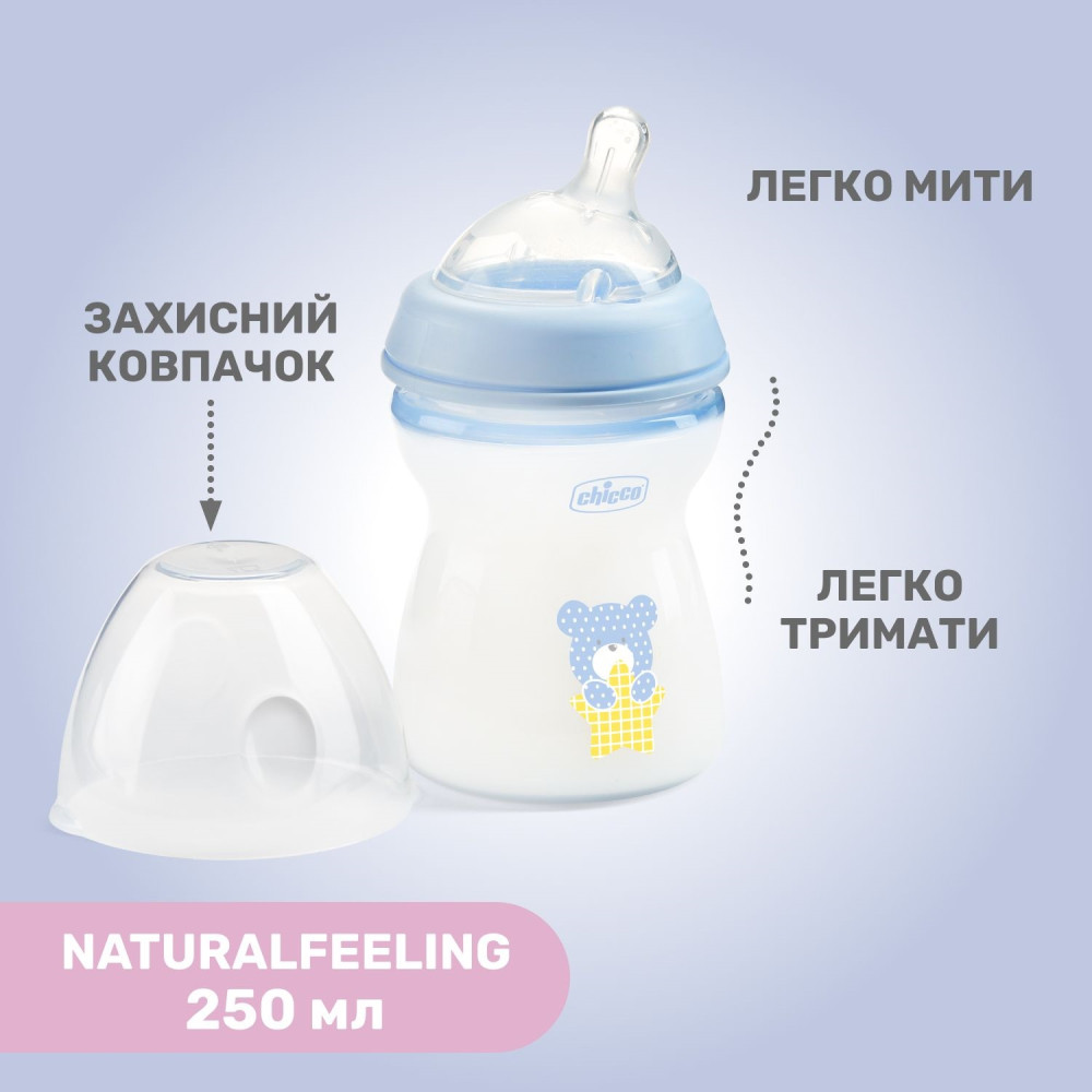 Бутылочка пластиковая Chicco Natural Feeling New 250 мл 2м+ blue (81323.20)
