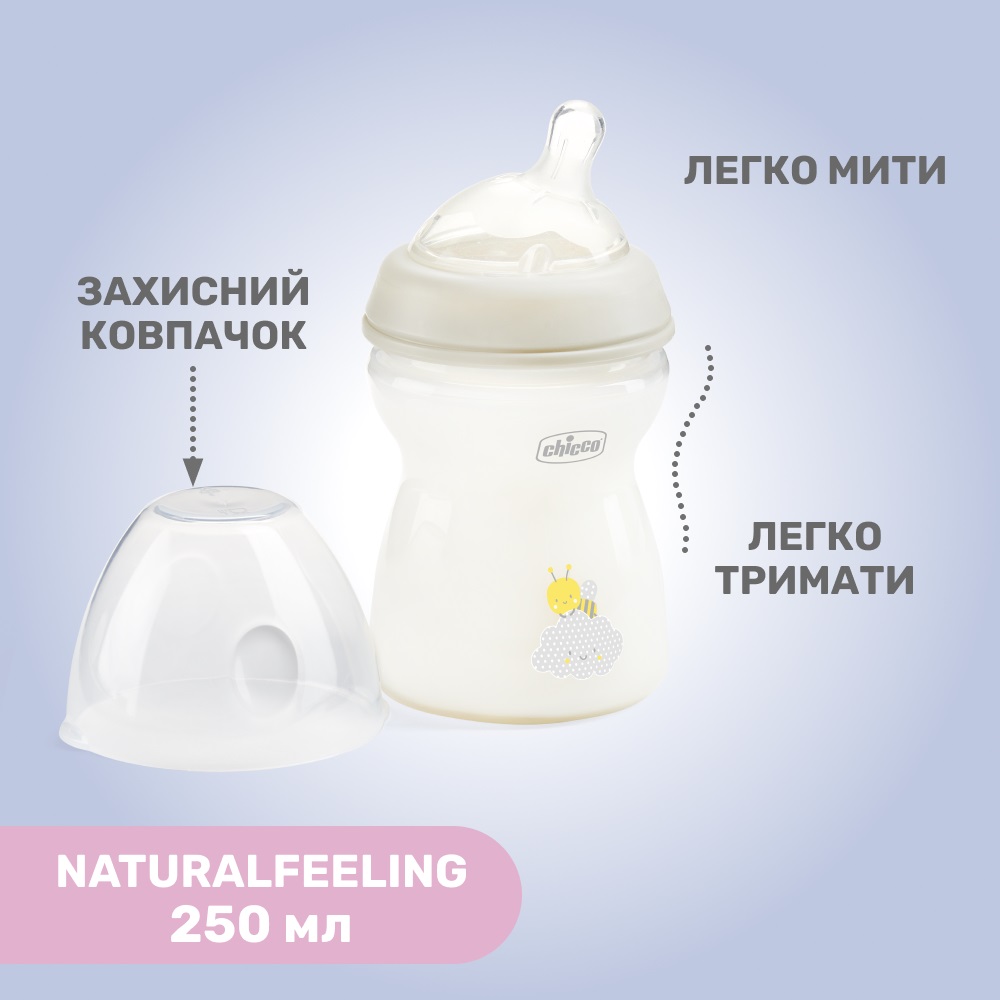 Бутылочка пластиковая Chicco Natural Feeling New 250 мл 2м+ grey (81323.30)