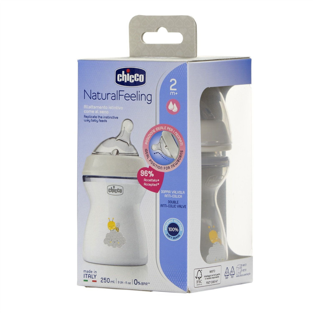 Бутылочка пластиковая Chicco Natural Feeling New 250 мл 2м+ grey (81323.30)