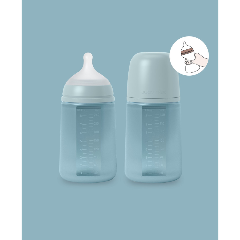Пляшечка силіконова Suavinex Colour Essence, фізіологічна соска, середній потік, 240 мл, blue (308071)