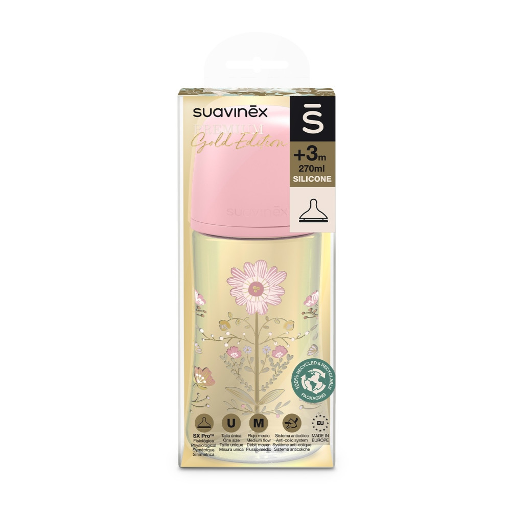 Пляшечка Suavinex Gold Edition, фізіологічна соска, середній потік, 270 мл, рожева (307871) Пляшечка Suavinex Gold Edition, фізіологічна соска, середній потік, 270 мл, рожева (307871)
