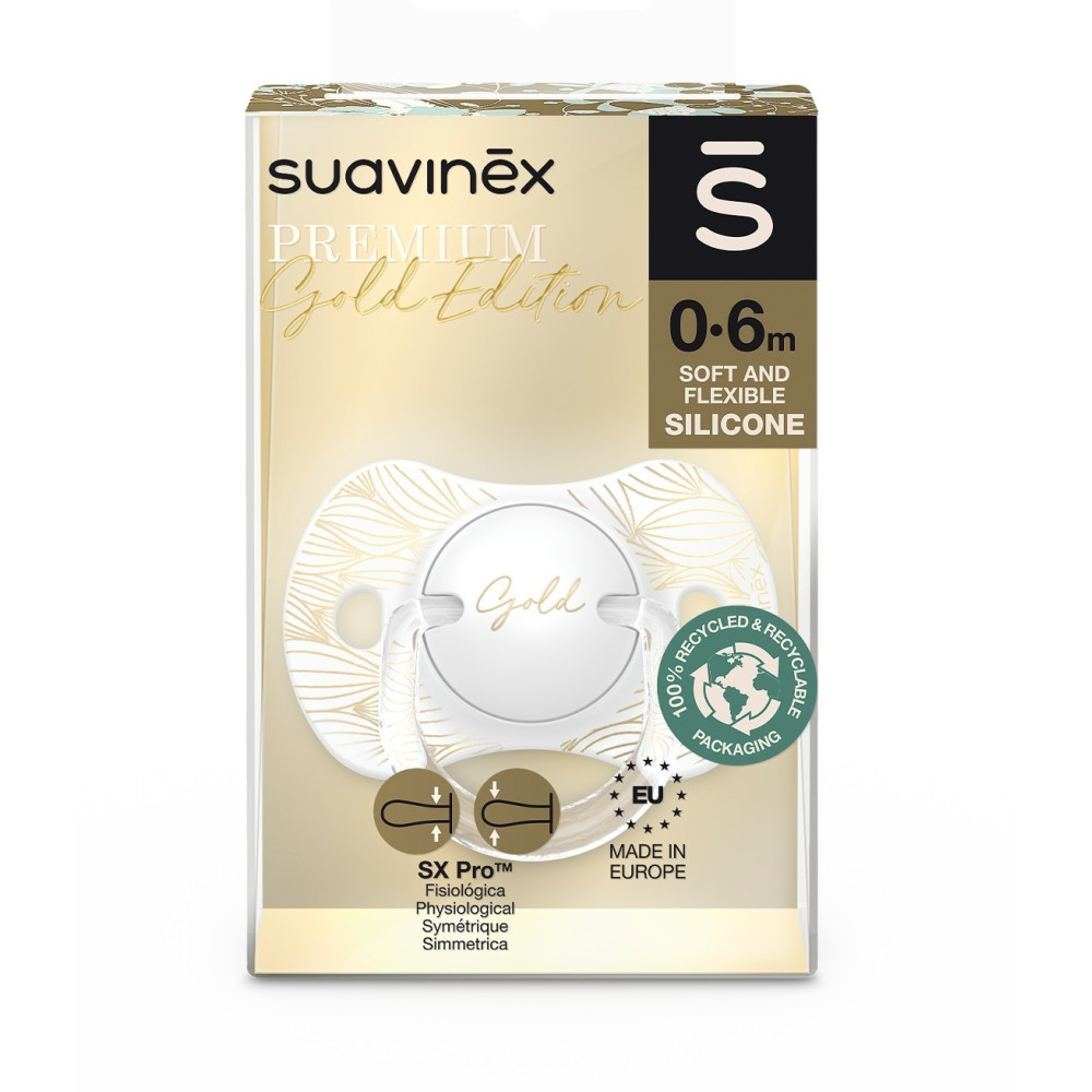 Пустушка фізіологічна силіконова Suavinex Gold Edition 0-6 міс, біла (307857)