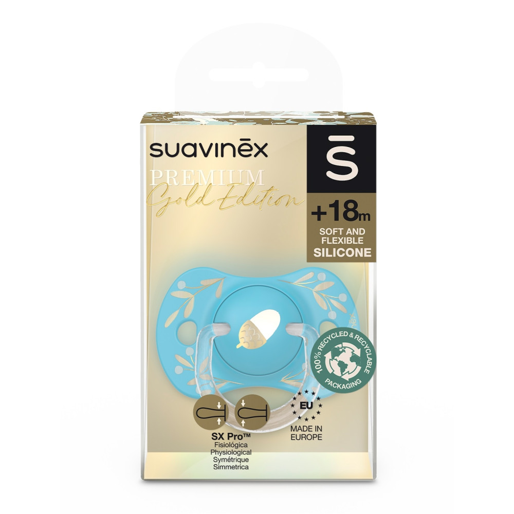 Пустушка фізіологічна силіконова Suavinex Gold Edition 18+ blue (307862) Пустушка фізіологічна силіконова Suavinex Gold Edition 18+ blue (307862)