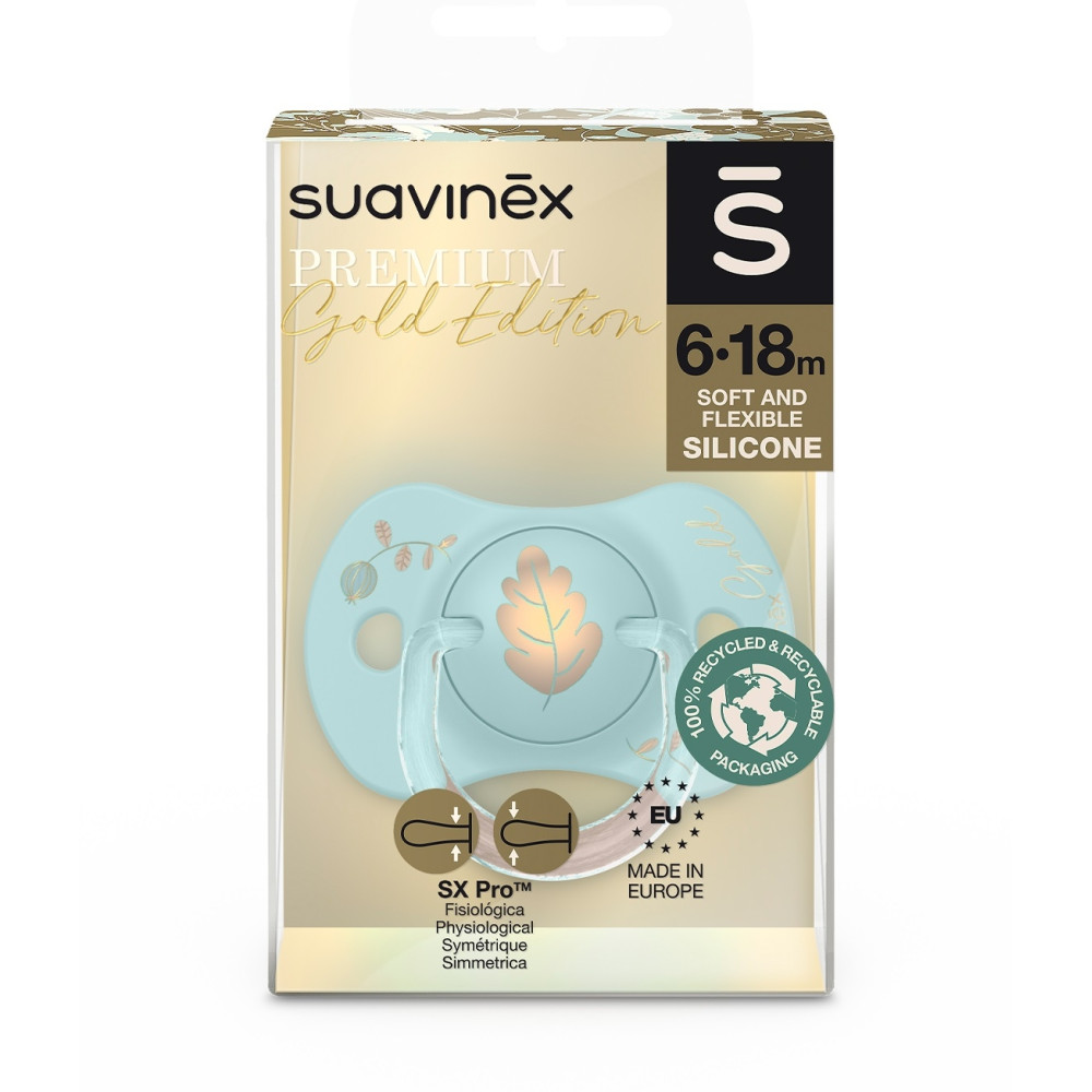 Пустушка фізіологічна силіконова Suavinex Gold Edition 6-18 міс, блакитна (307859)