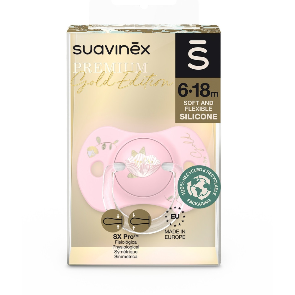 Пустушка фізіологічна силіконова Suavinex Gold Edition 6-18 міс, рожева (307858) Пустушка фізіологічна силіконова Suavinex Gold Edition 6-18 міс, рожева (307858)