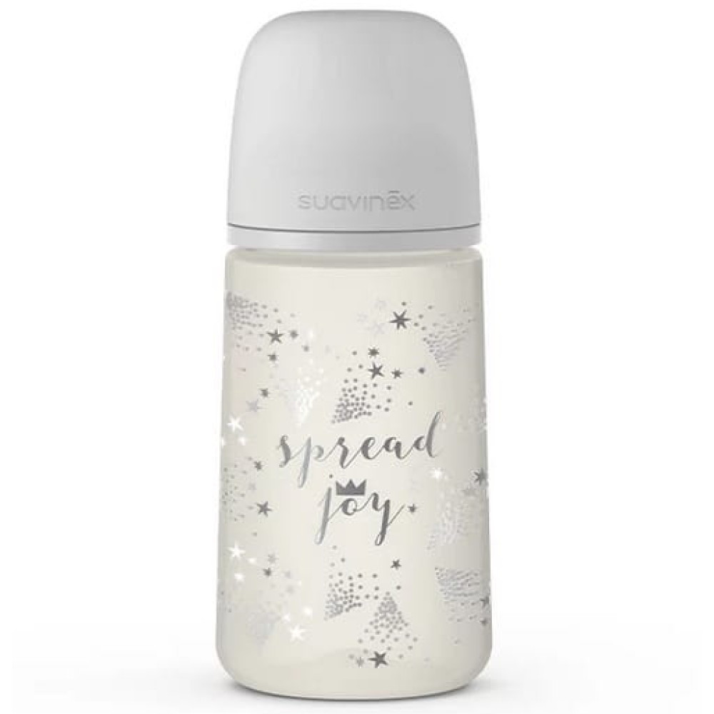 Пляшечка Suavinex Spread joy Чарівні історії фізіологічна соска, середній потік, 270 мл срібна корона (307075)