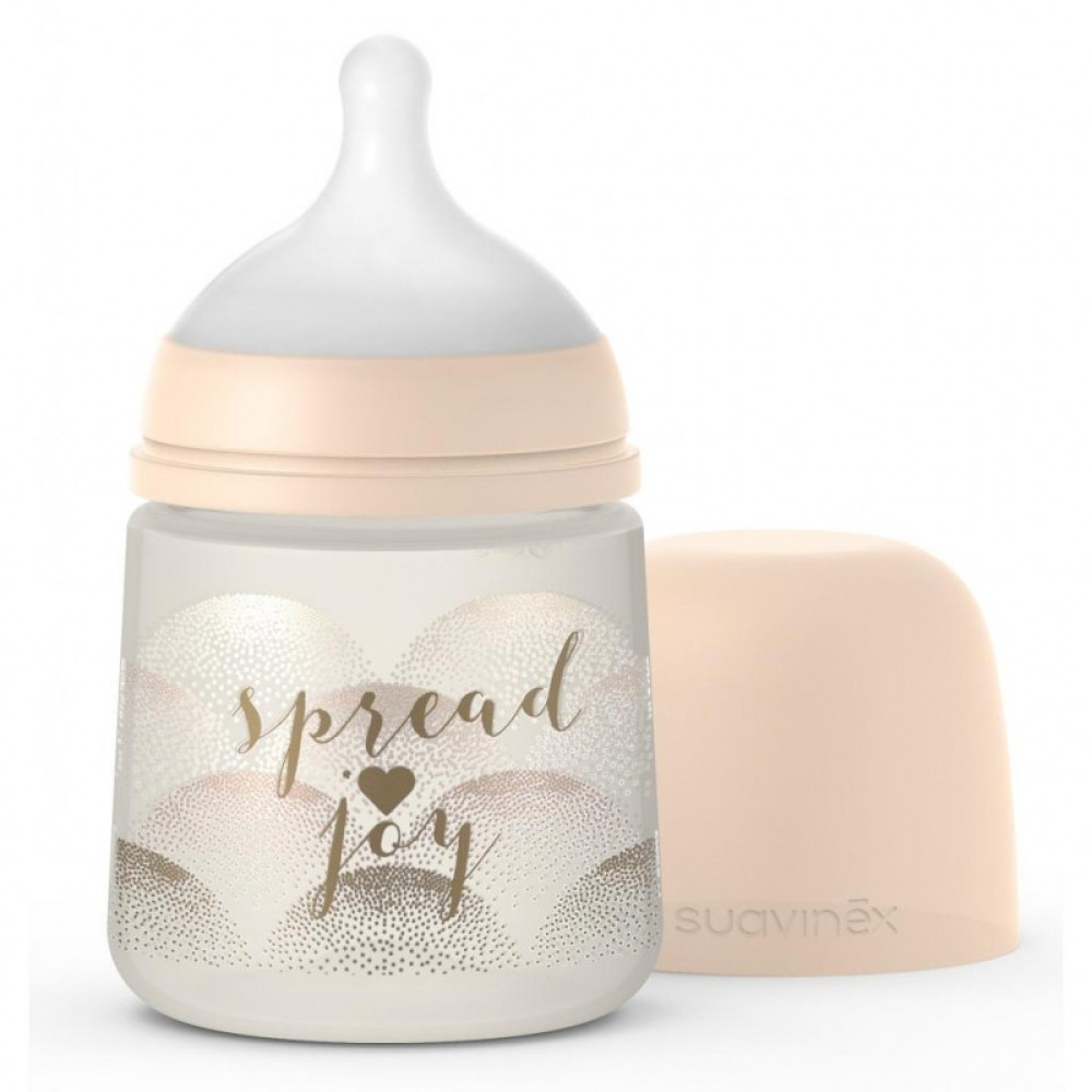 Пляшечка Suavinex Spread joy Чарівні історії фізіологічна соска, повільний потік, 150 мл золота (307056)