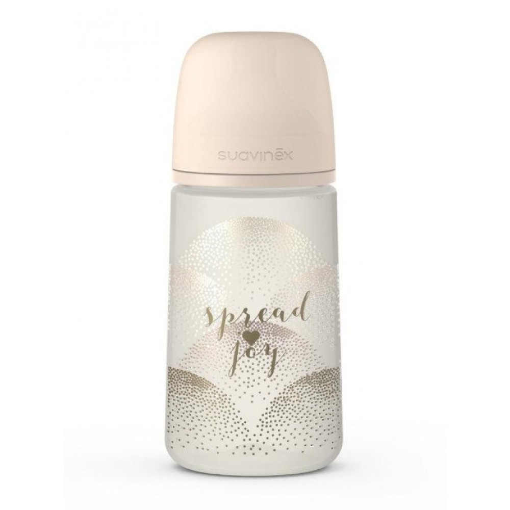 Пляшечка Suavinex Spread joy Чарівні історії 270 мл фізіологічна соска, середній потік, золоте серце (307073)