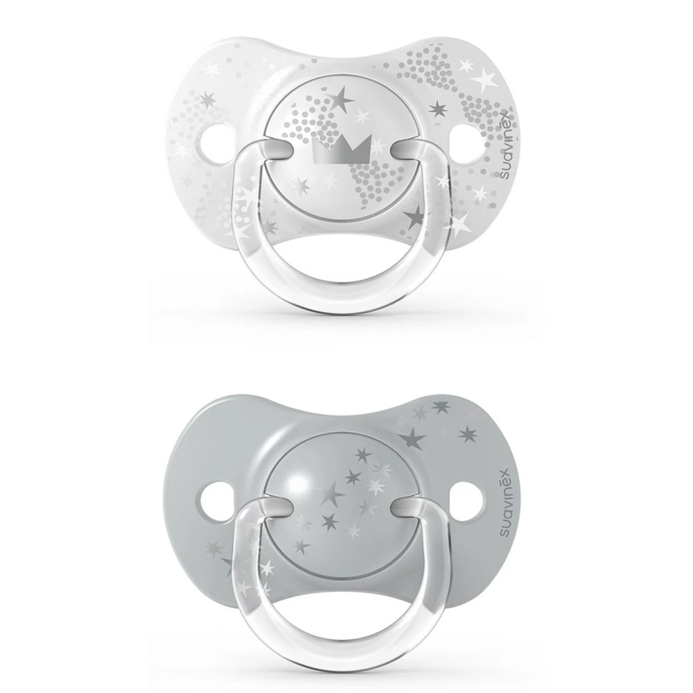 Пустышка физиологическая Suavinex Spread joy Волшебные истории 6-18 месяцев серебряная корона 2 шт (307333)