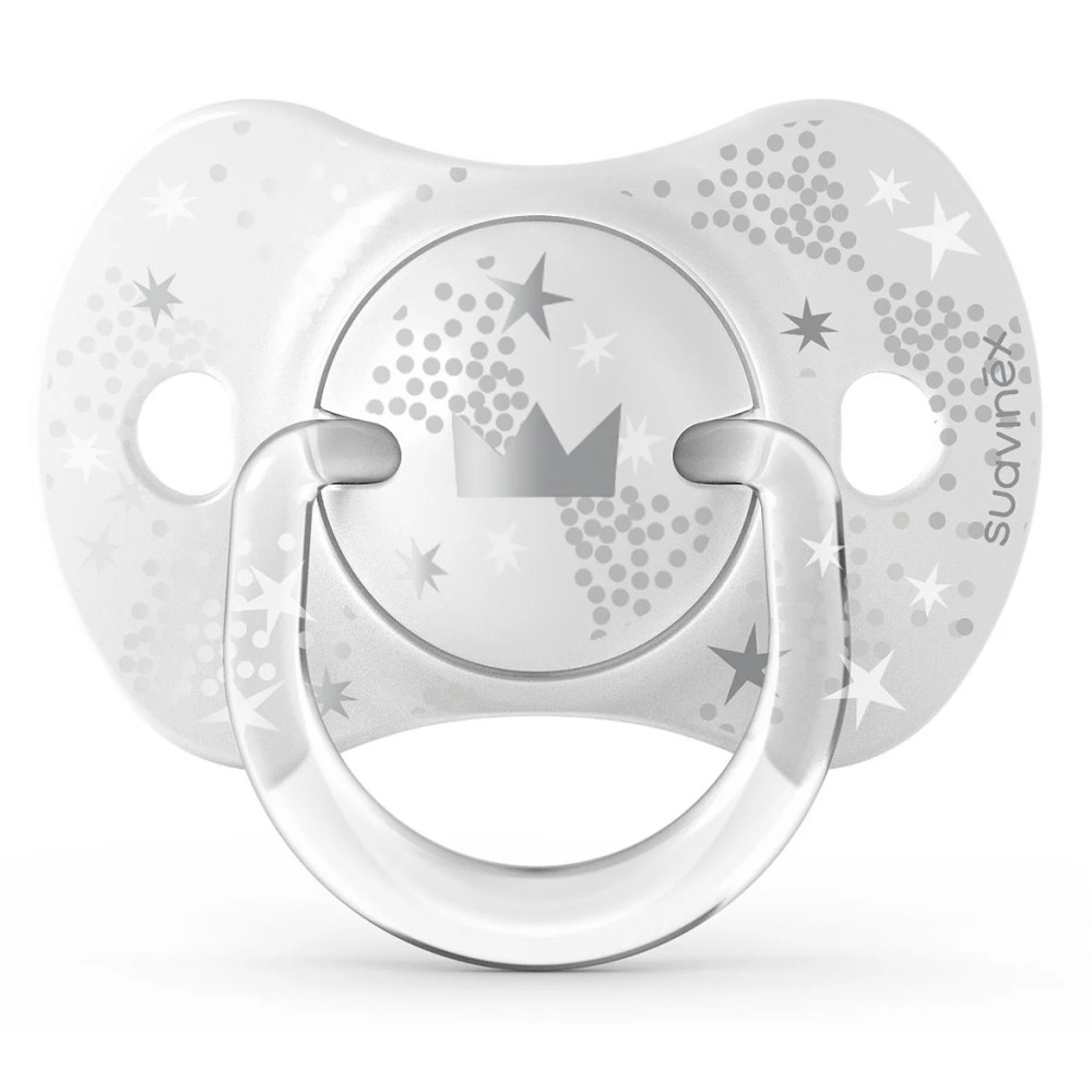Пустышка физиологическая Suavinex Spread joy Волшебные истории 6-18 месяцев серебряная корона 2 шт (307333)