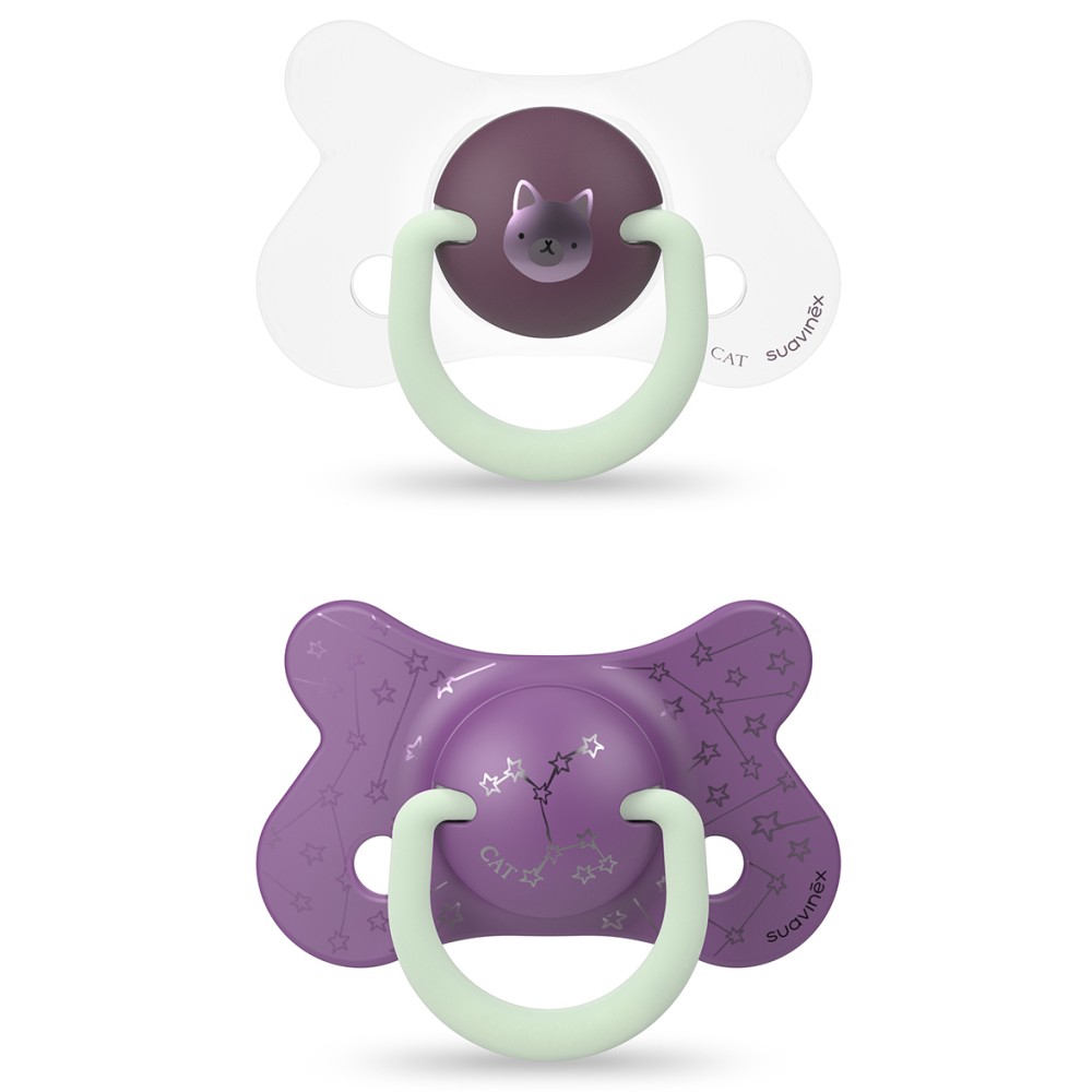 Пустышка физиологическая Suavinex Котенок +18 мес. ночная, 2 шт. фиолетовый (307013)  