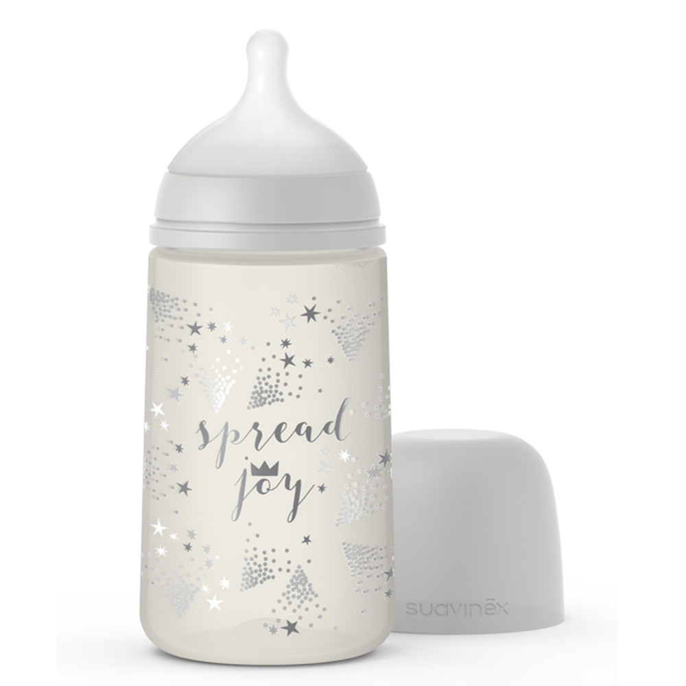 Пляшечка Suavinex Spread joy Чарівні історії фізіологічна соска, середній потік, 270 мл срібна корона (307075)