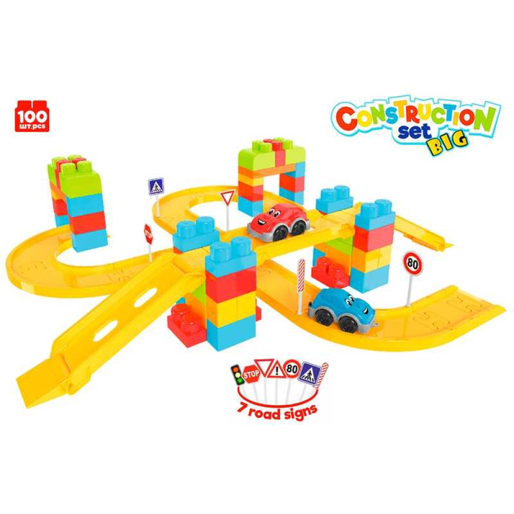 гр Конструктор 8324 (12) "Автомагістраль", "Technok Toys", 100 деталей, 7 дорожніх знаків, 2 машинки, в коробці
